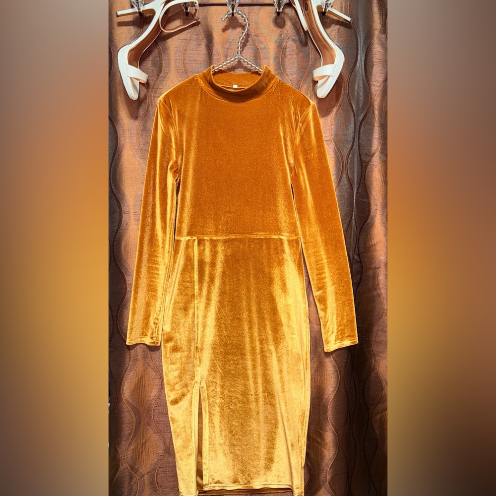 Elegant Velvet Gold Dress